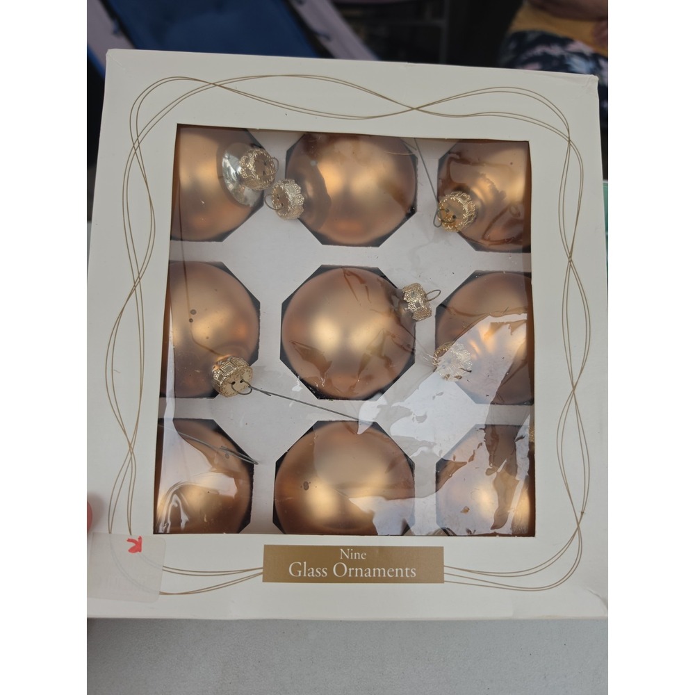 Rauch Vintage Glass Christmas Ornaments Gold R Holiday Set Lot of 9 Balls Bulbs